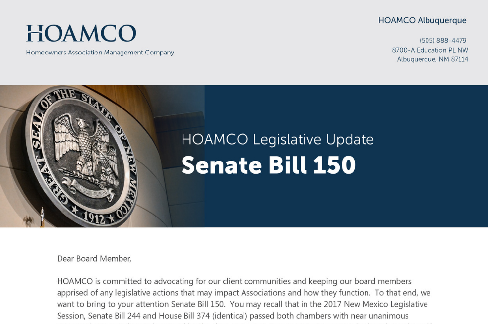 HOAMCO Legislative Update Senate Bill 150 Hoamco